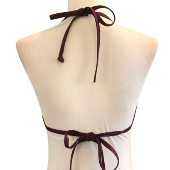 PINK Victoria's Secret Burgundy Silver Foil Triangle String Bikini Top Sz Large - Picture 4 of 6